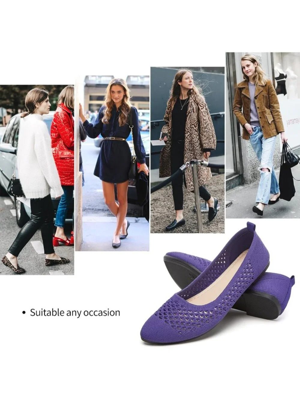 Women's Dark Purple Comfortable Pointed Toe Slip On Business Casual Ballet Flats